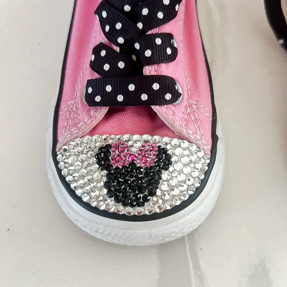 Converse Pink Minnie Mouse Bling Toe Hightop Sneakers Little Girls Sz 5